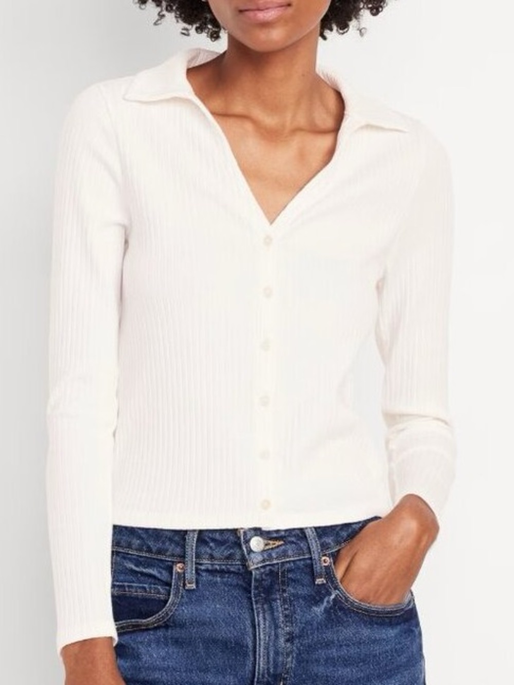 Old Navy Slim Ribbed Button-Up Shirt - Ivory Women’s - Picture 1 of 8